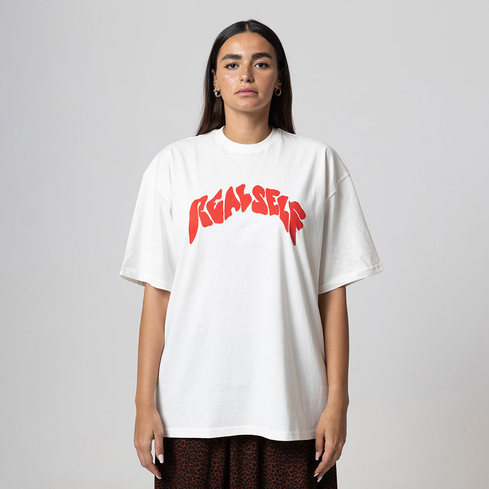 ROUND LOGO OVERSIZED WHITE T-SHIRT