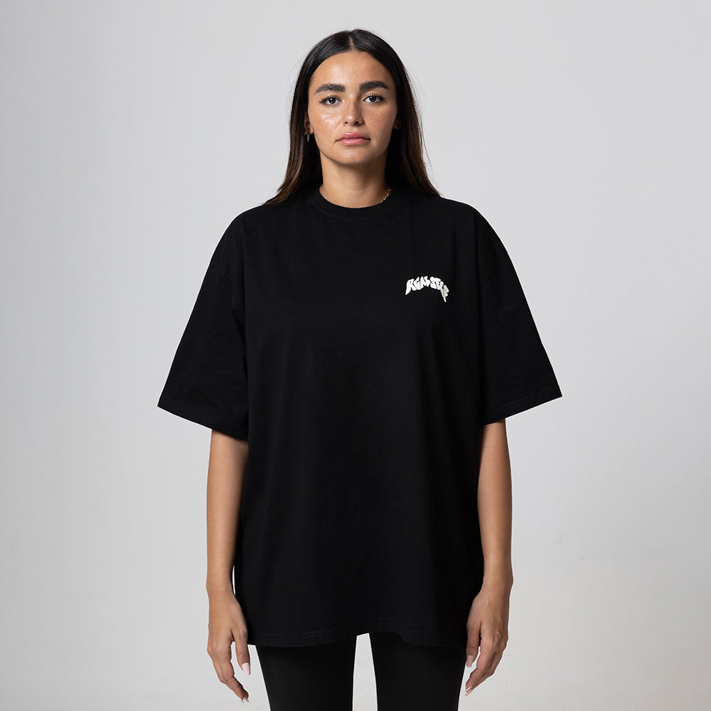 ROUND LOGO OVERSIZED BLACK T-SHIRT