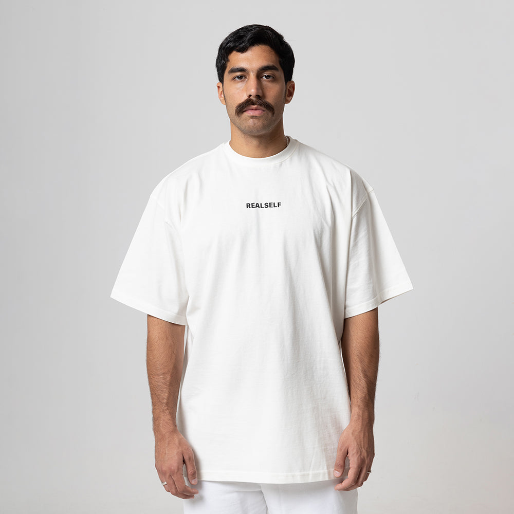 REALSELF LOGO OVERSIZED WHITE T-SHIRTS