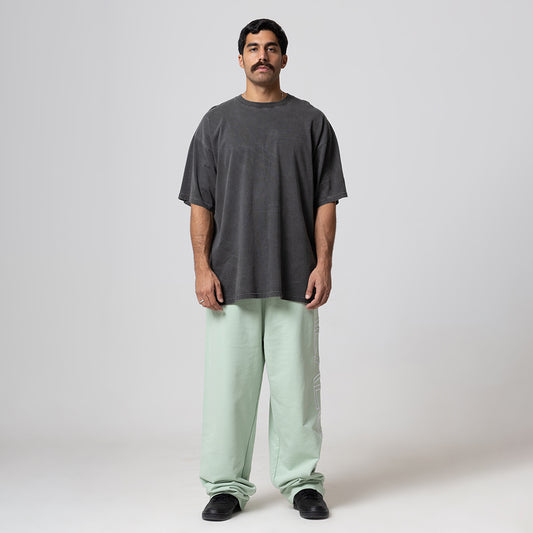 REALSELF GREEN EMBROIDERY ONE LEG LOGO WIDE JOGGING PANTS