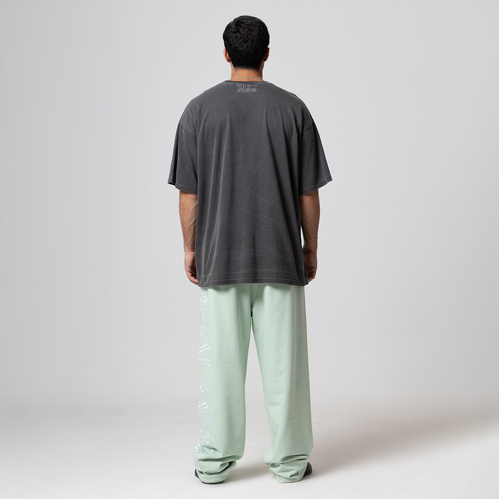 REALSELF GREEN EMBROIDERY ONE LEG LOGO WIDE JOGGING PANTS