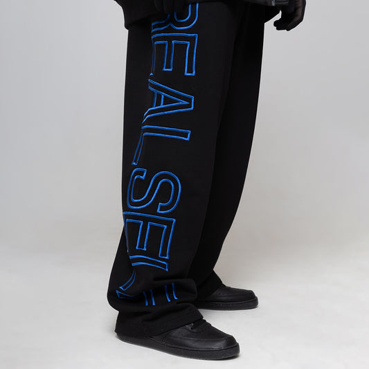 REALSELF EMBROIDERY ONE LEG LOGO WIDE BLACK JOGGING PANTS