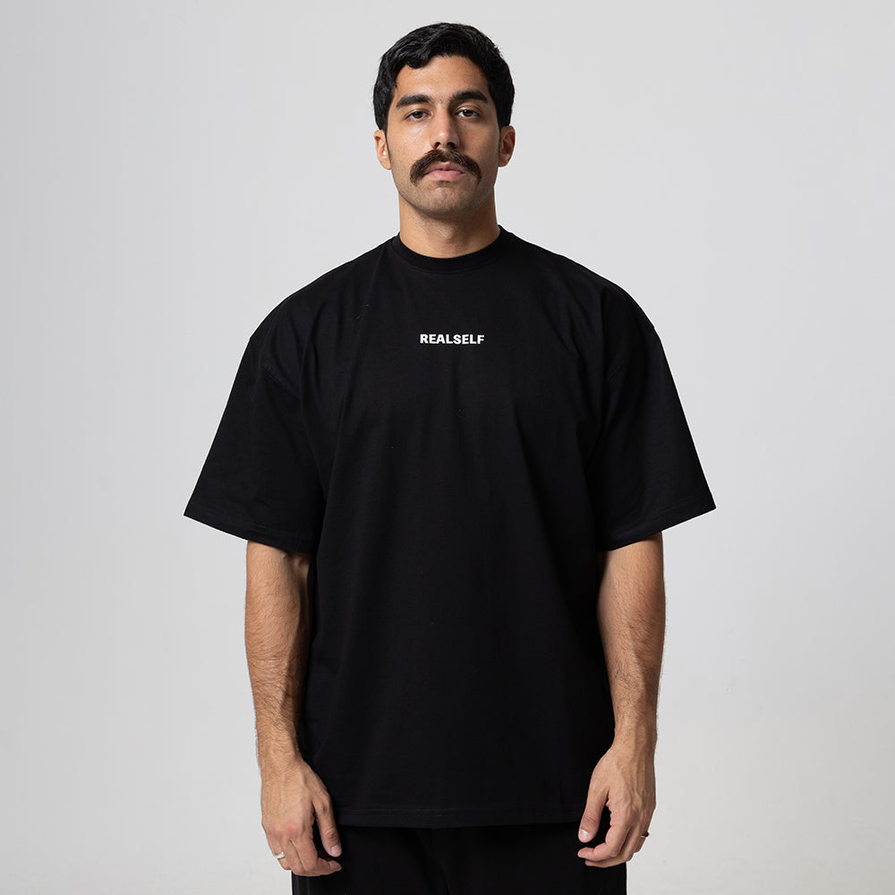 REALSELF LOGO OVERSIZED BLACK T-SHIRTS