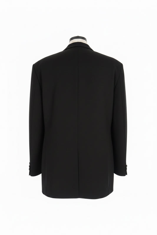 Black Boxy Oversized Double-Breasted Crepe Blazer