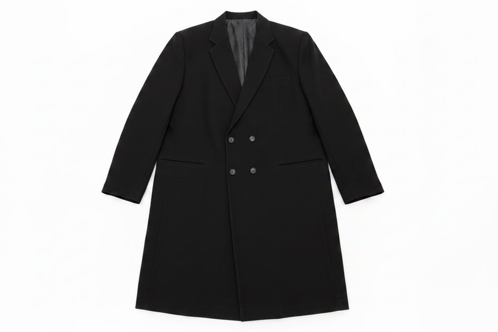 Black Boxy Oversized Double-Breasted Crepe Blazer Coat