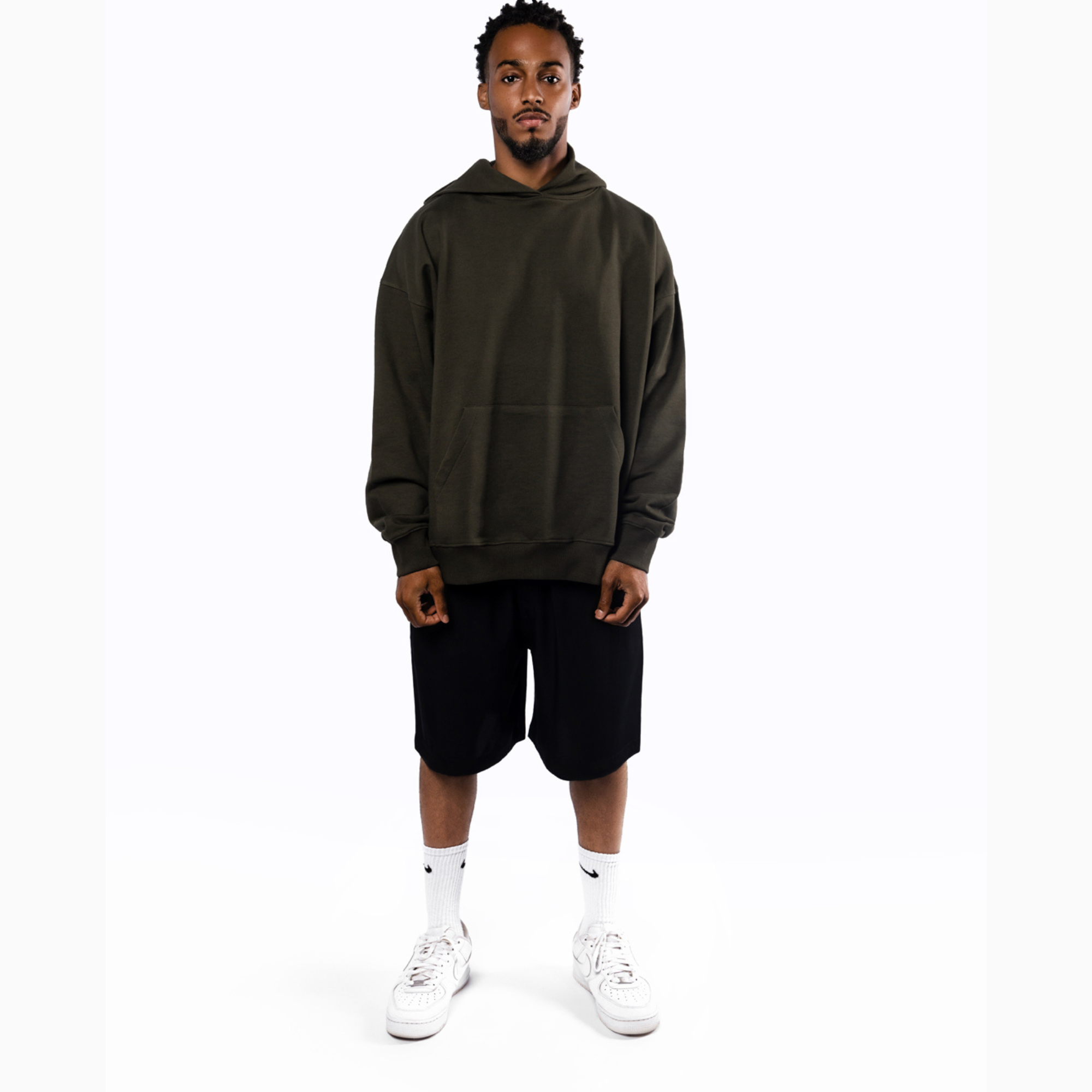 PRINTED HOODIE IN OLIVE