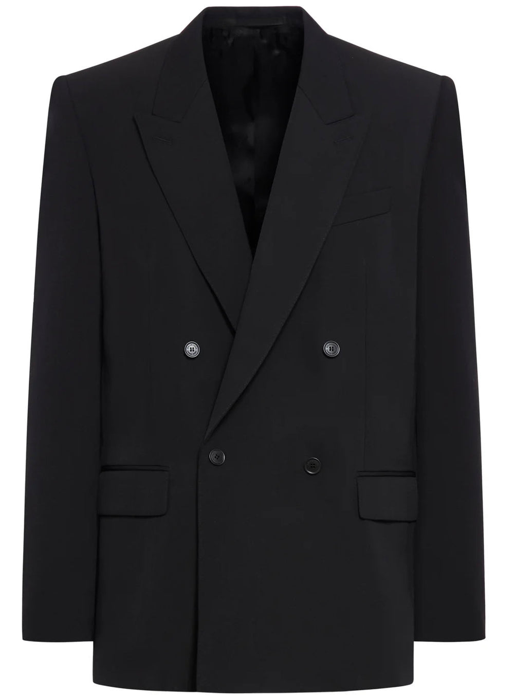 Black Boxy Oversized Double-Breasted Crepe Blazer