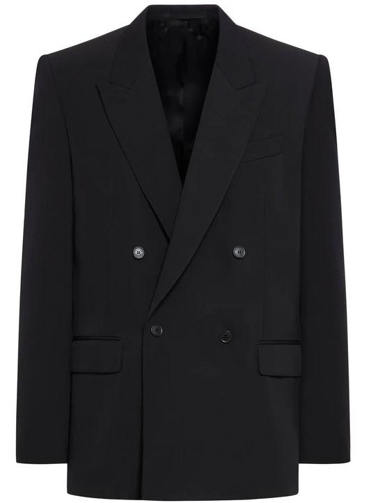 Black Boxy Oversized Double-Breasted Crepe Blazer