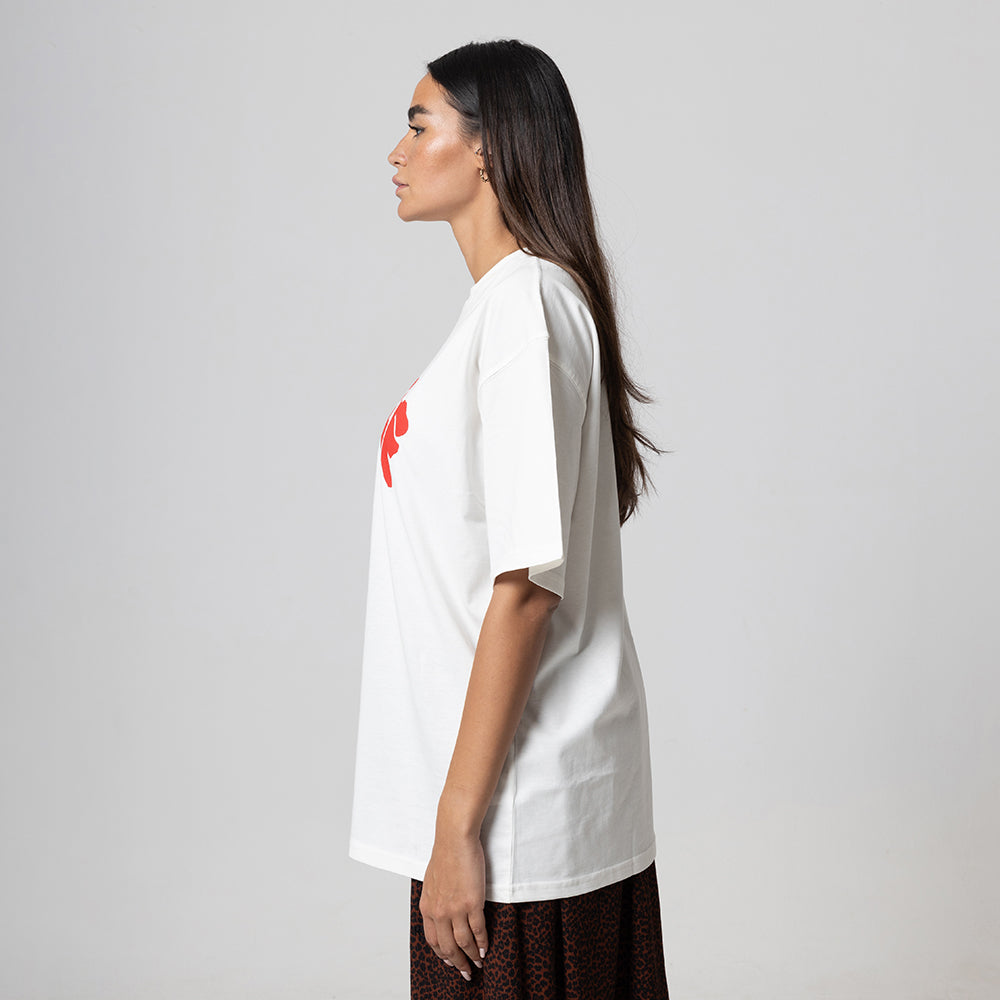 ROUND LOGO OVERSIZED WHITE T-SHIRT