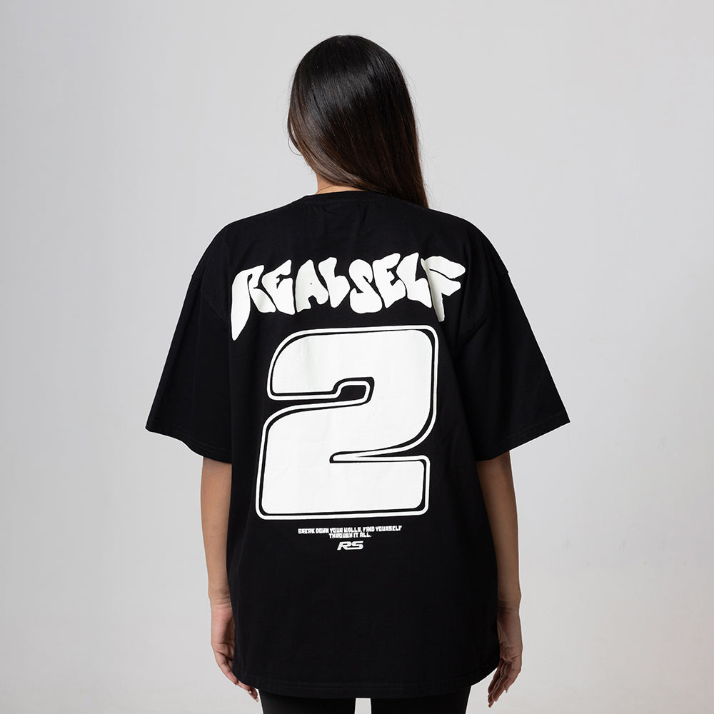 ROUND LOGO OVERSIZED BLACK T-SHIRT