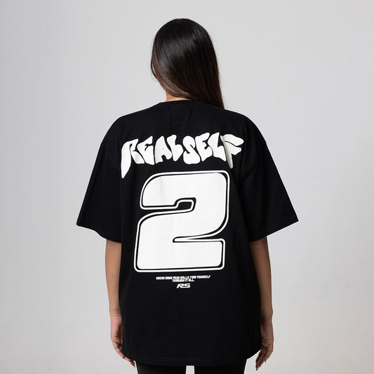 ROUND LOGO OVERSIZED BLACK T-SHIRT
