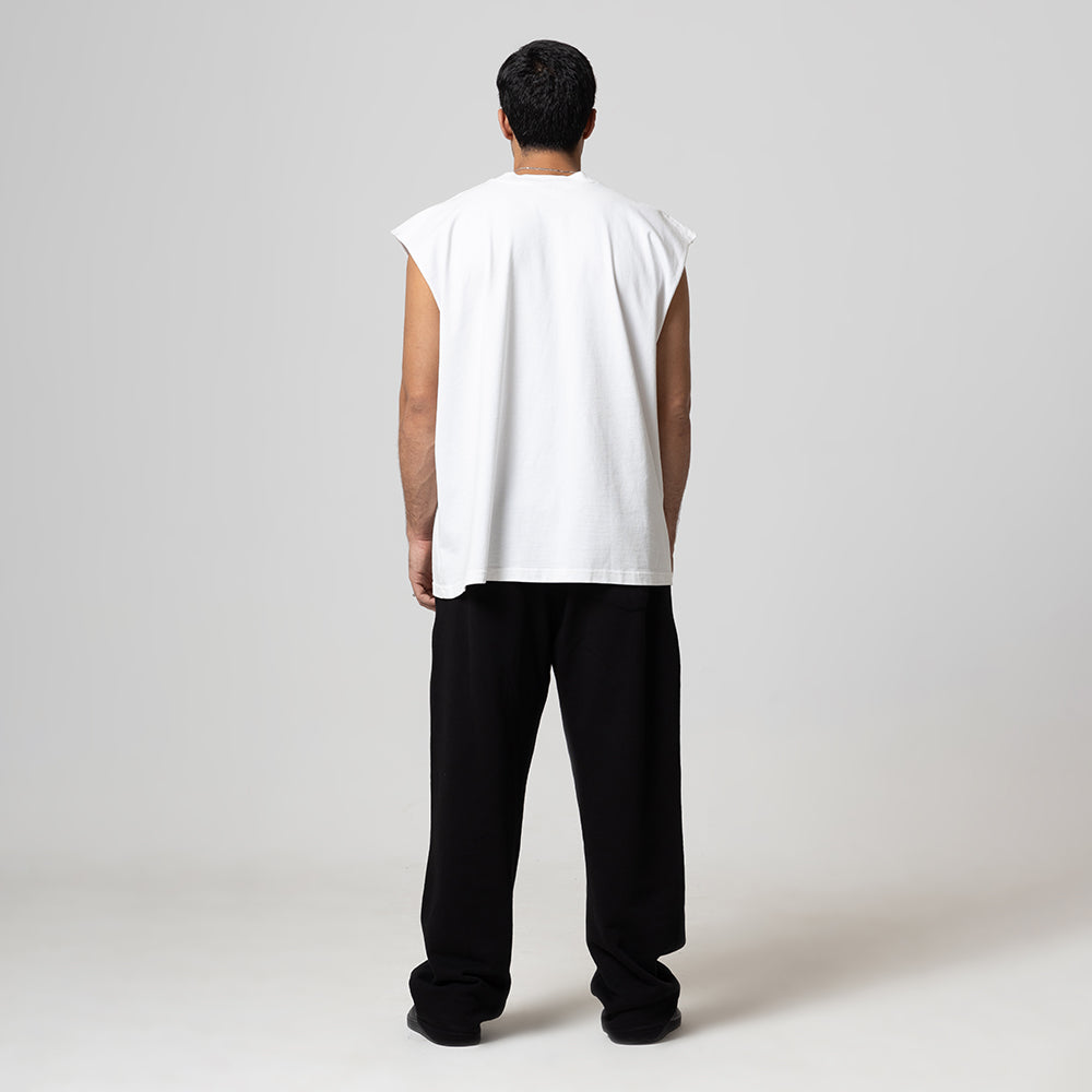 REALSELF EMBROIDERY LOGO WIDE LEG BLACK JOGGING PANTS
