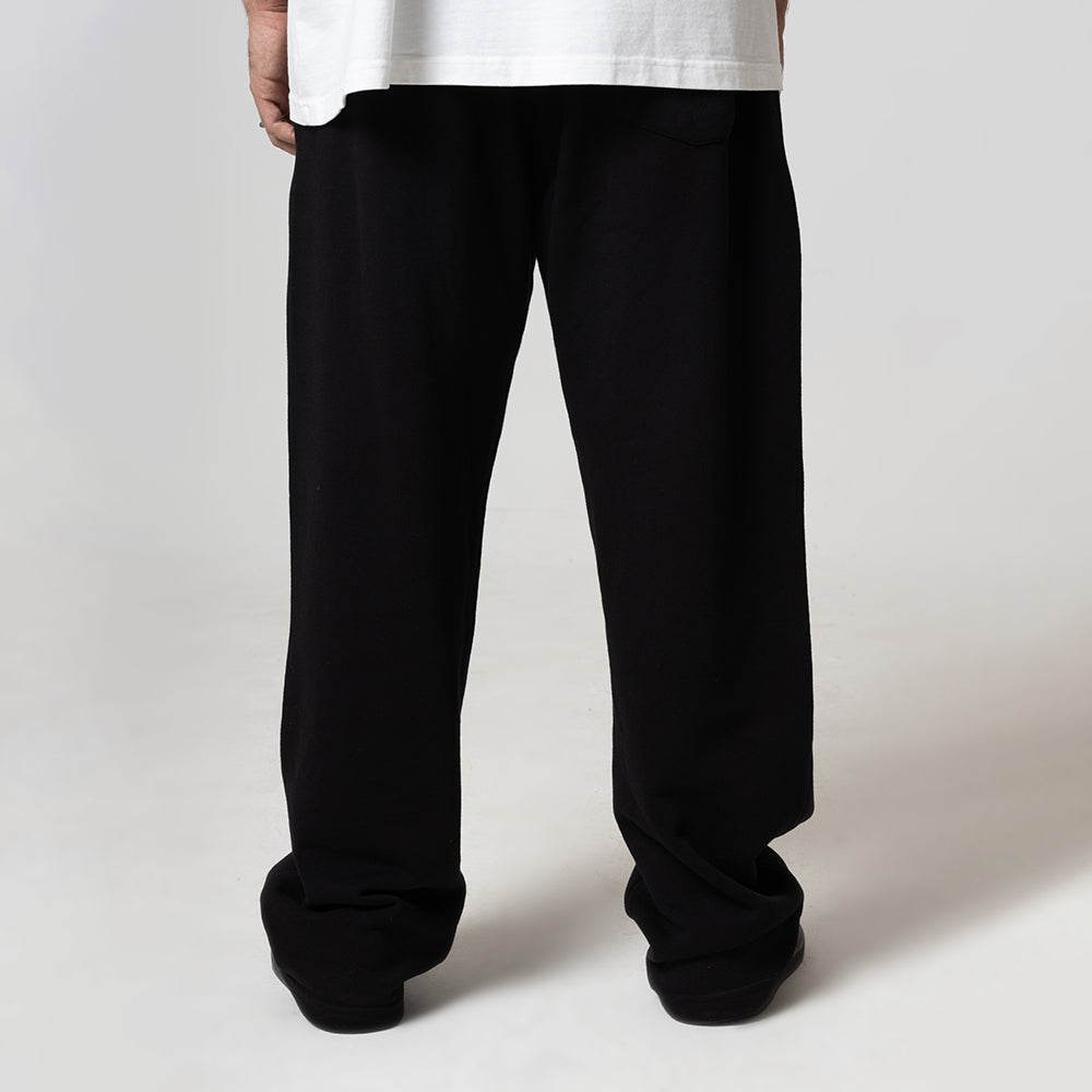 REALSELF EMBROIDERY LOGO WIDE LEG BLACK JOGGING PANTS