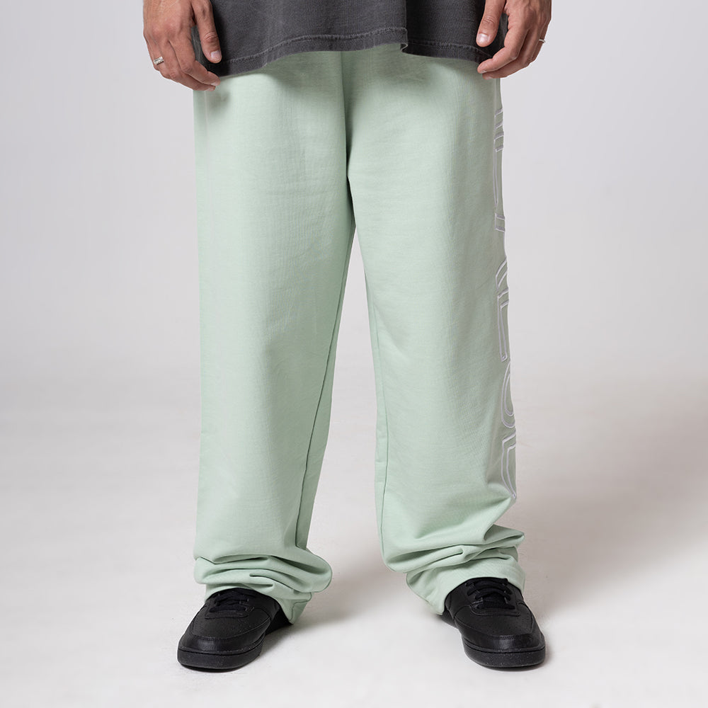 REALSELF GREEN EMBROIDERY ONE LEG LOGO WIDE JOGGING PANTS