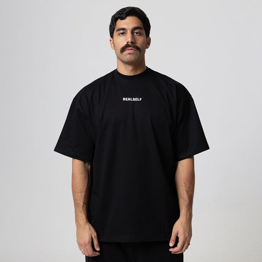 REALSELF LOGO OVERSIZED BLACK T-SHIRTS