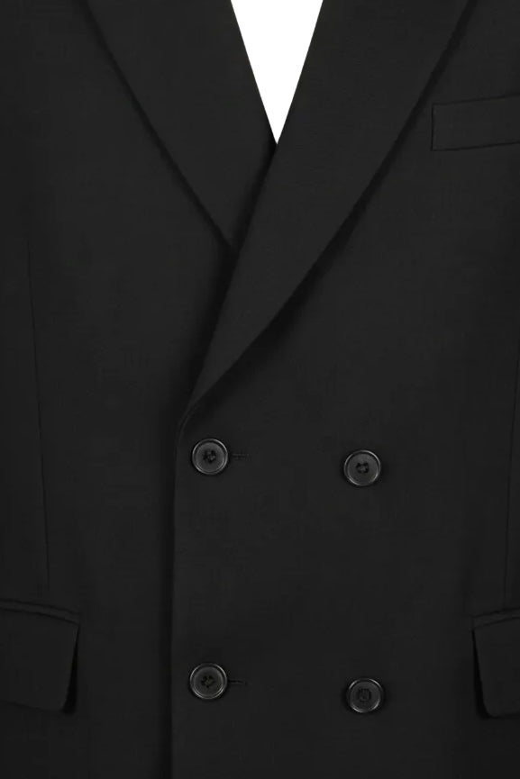Black Boxy Oversized Double-Breasted Crepe Blazer