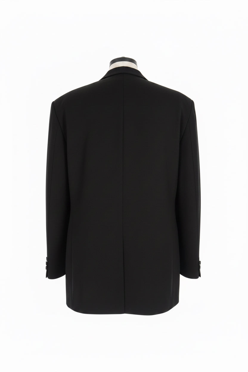 Black Boxy Oversized Double-Breasted Crepe Blazer