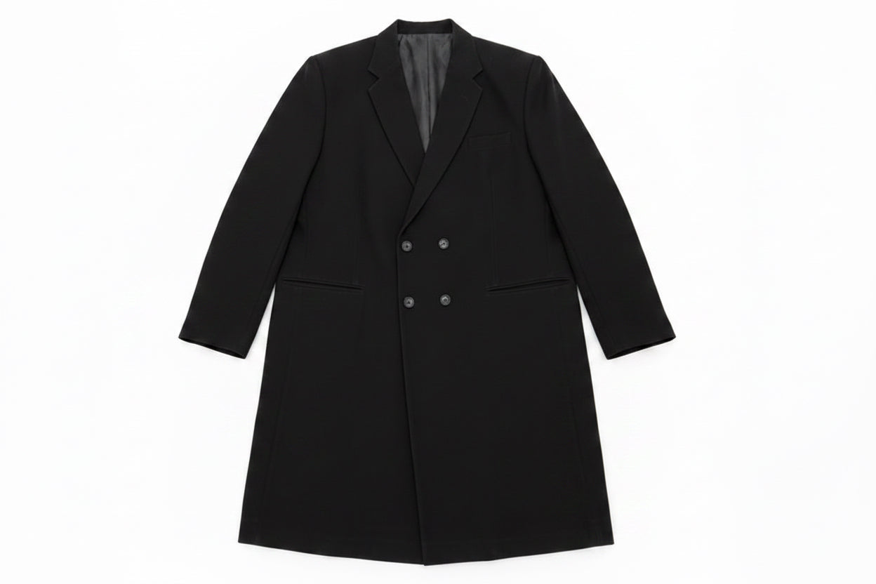 Black Boxy Oversized Double-Breasted Crepe Blazer Coat