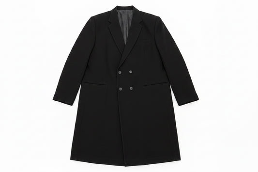 Black Boxy Oversized Double-Breasted Crepe Blazer Coat