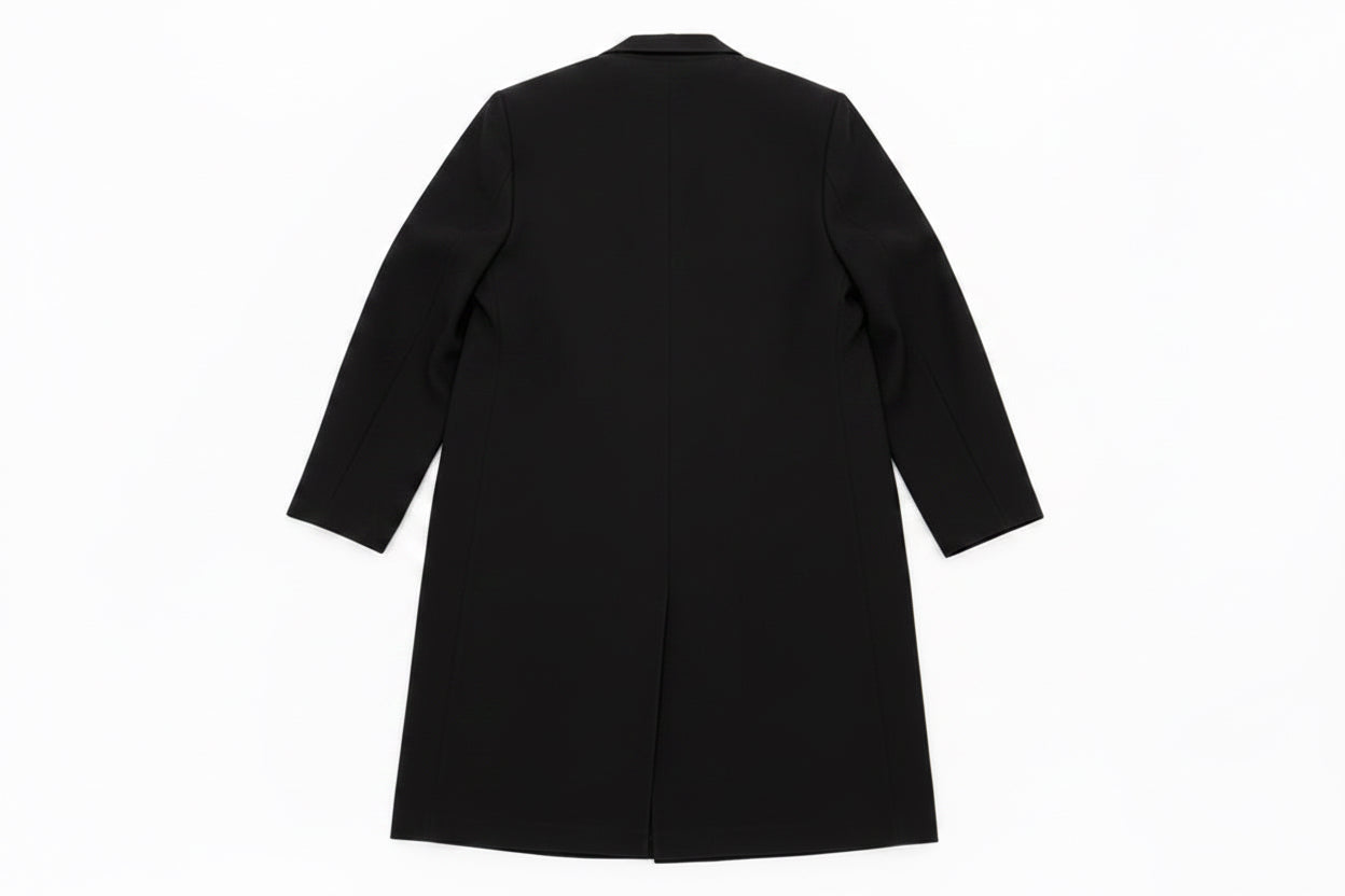 Black Boxy Oversized Double-Breasted Crepe Blazer Coat